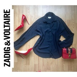 Zadig & Voltaire gray silk blouse with leaf embellishments